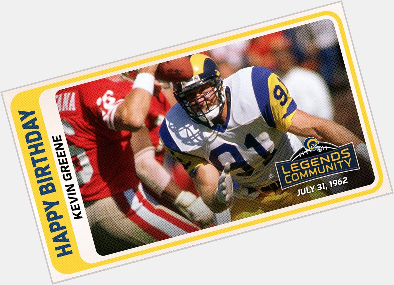 Happy birthday to the mean, lean, sackin\ machine, Kevin Greene! Hope today\s a great one,  