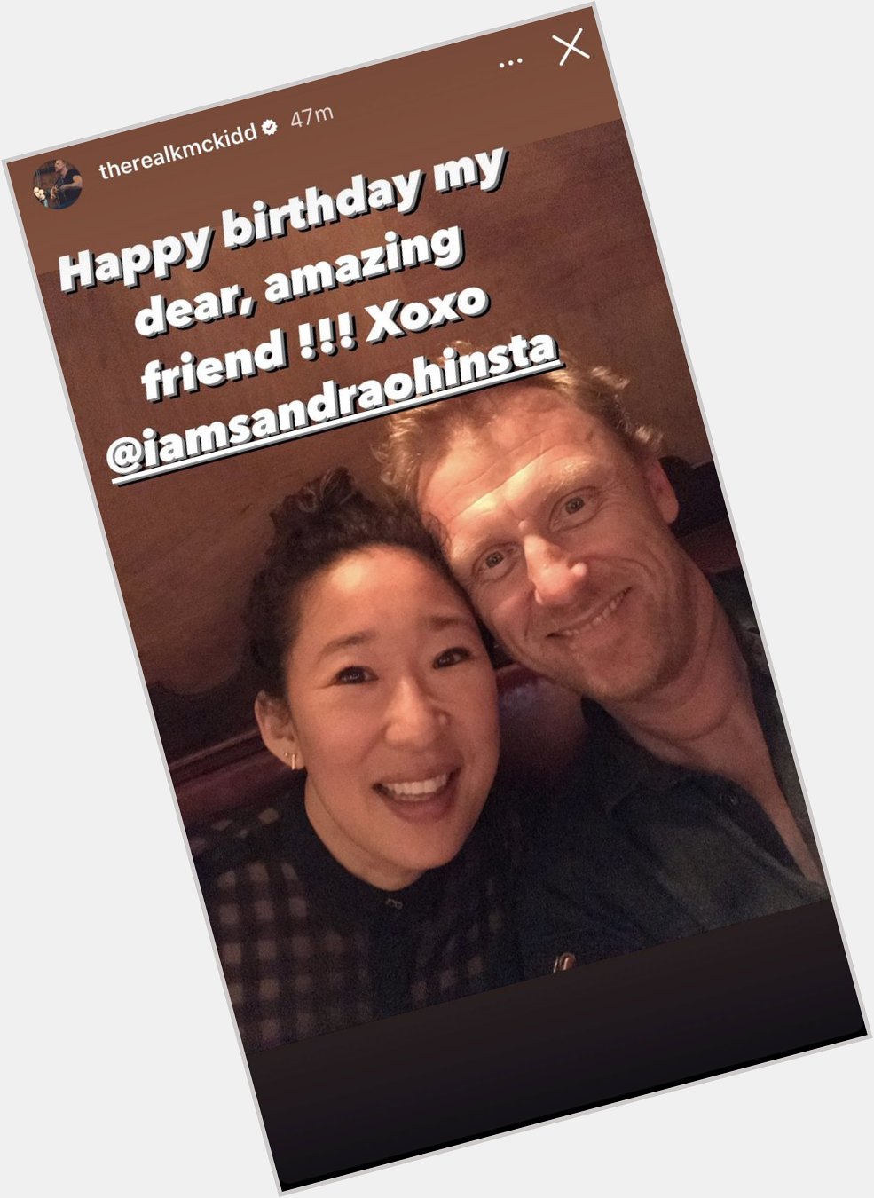 So cute! Kevin McKidd wished Sandra Oh happy birthday on Insta! 