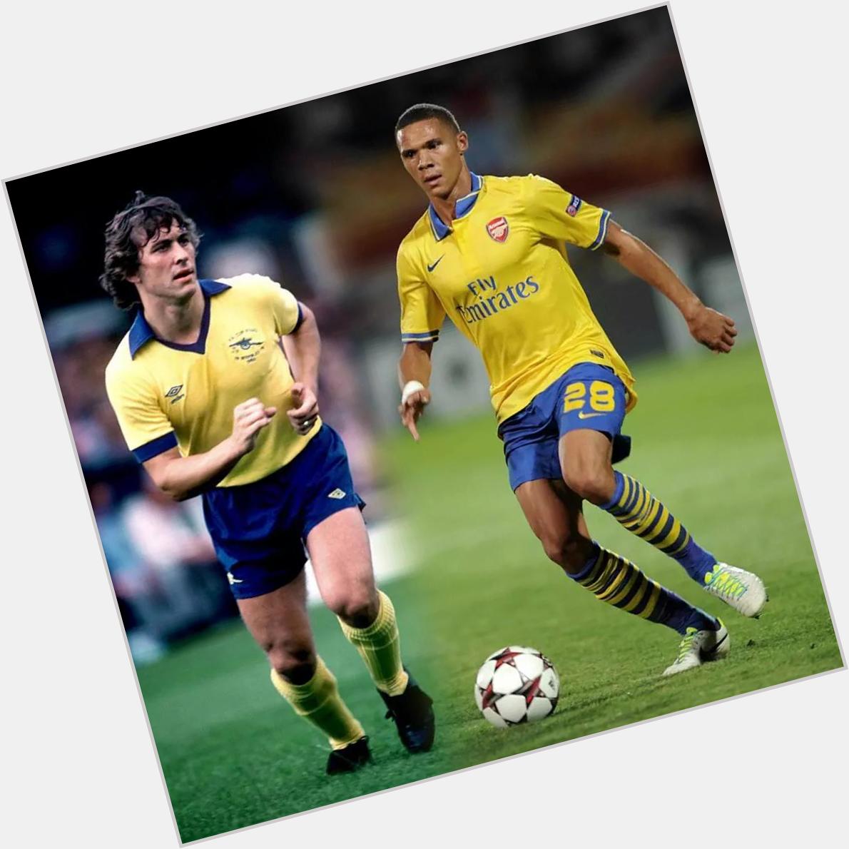 Happy birthday to Arsenal\s past & present left-backs, Kenny Sansom (57) & Kieran Gibbs (26). 