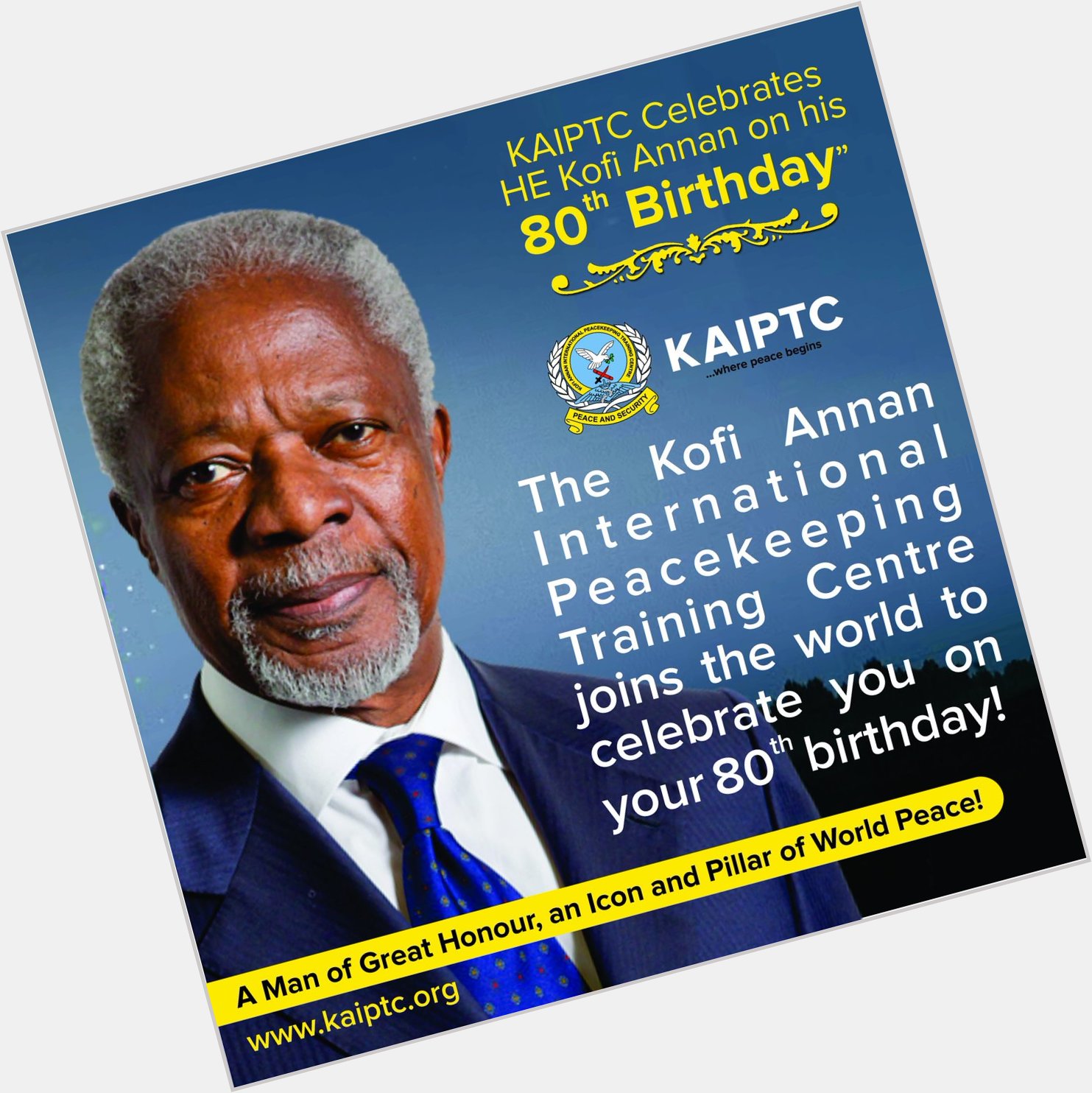 His Excellency Kofi Annan\s is 80 today! Happy birthday Sir! 