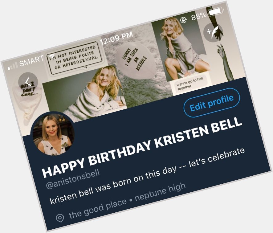 KRISTEN BELL THEMED TODAY I LOVE YOU HAPPY BIRTHDAY!! 