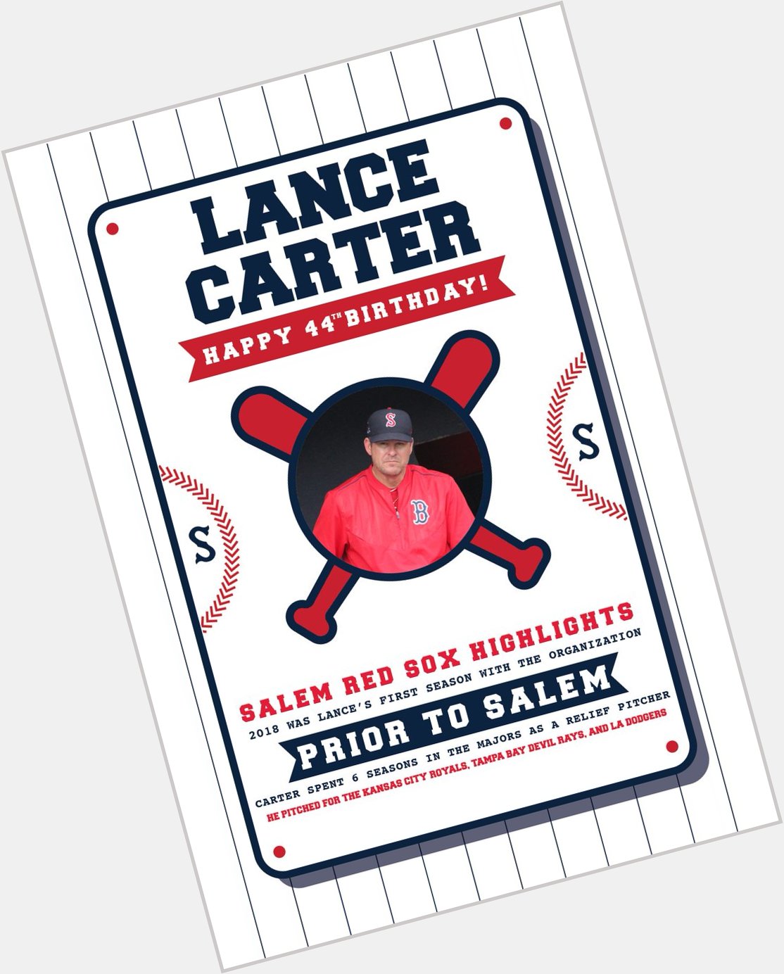 Happy 44th birthday to Salem Red Sox pitching coach, Lance Carter!  