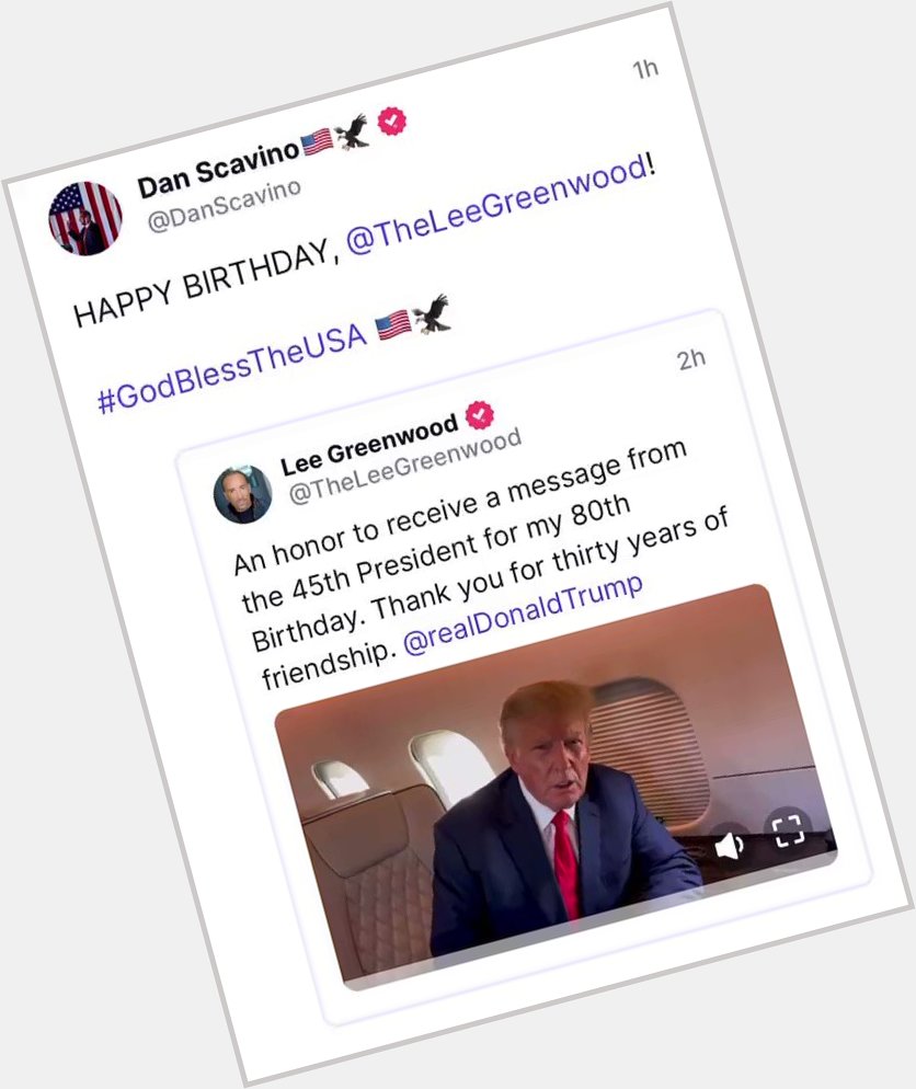 Happy Birthday wishes from President Trump to Lee Greenwood 

President Trump looking great himself 