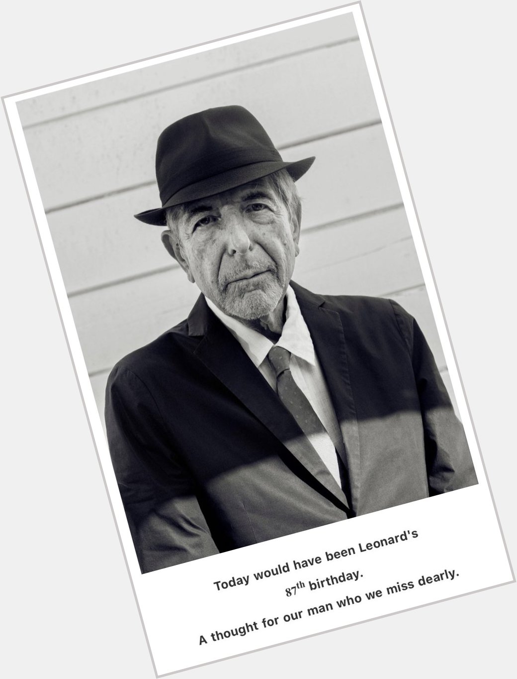  There is a crack, a crack in everything
That s how the light gets in.  Happy birthday Leonard Cohen. 