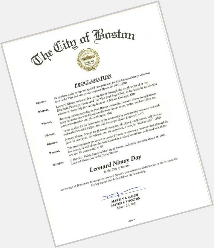 Its officially leonard nimoy day in boston! happy birthday to a personal hero & a genuine icon  