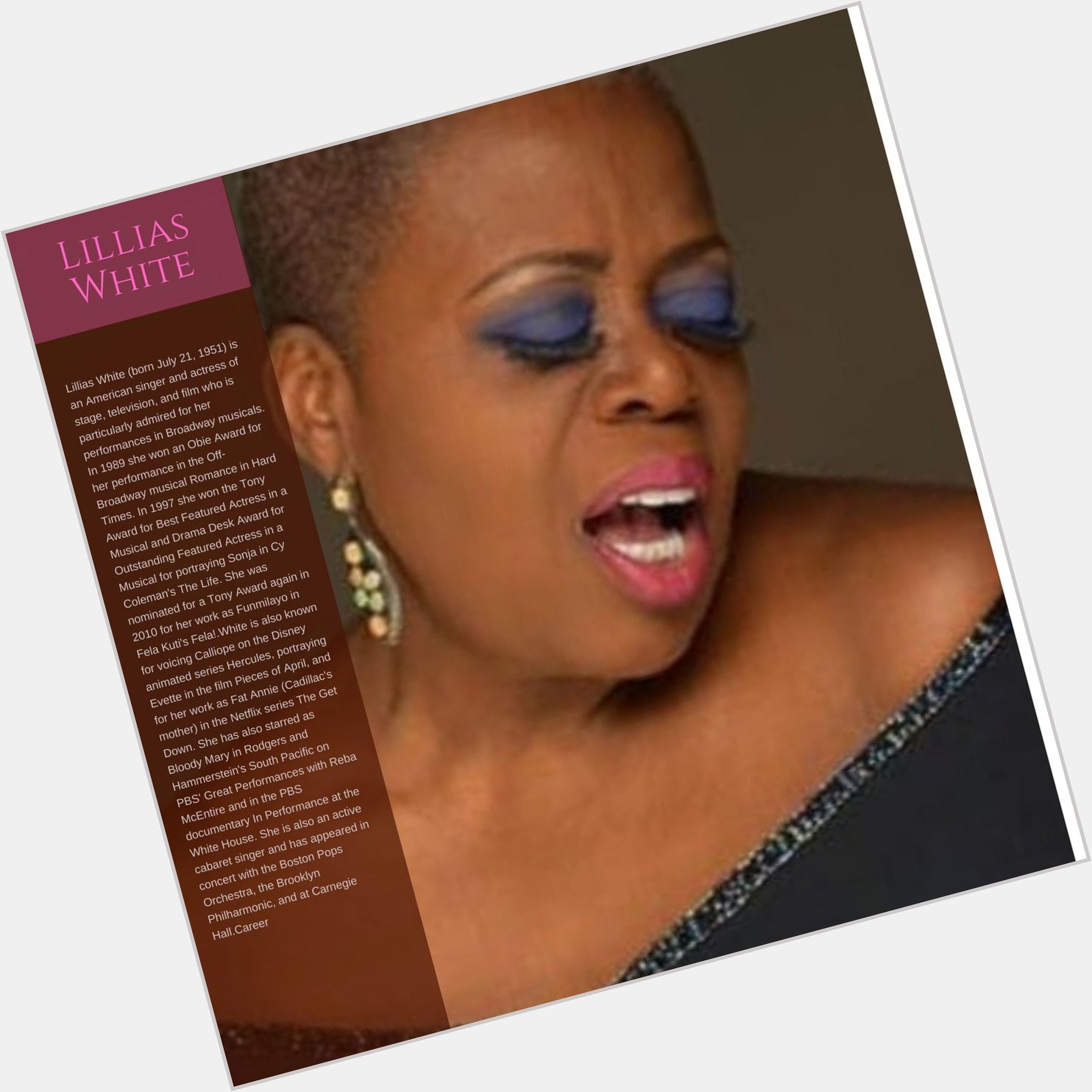 Happy birthday to Lillias White. 
 