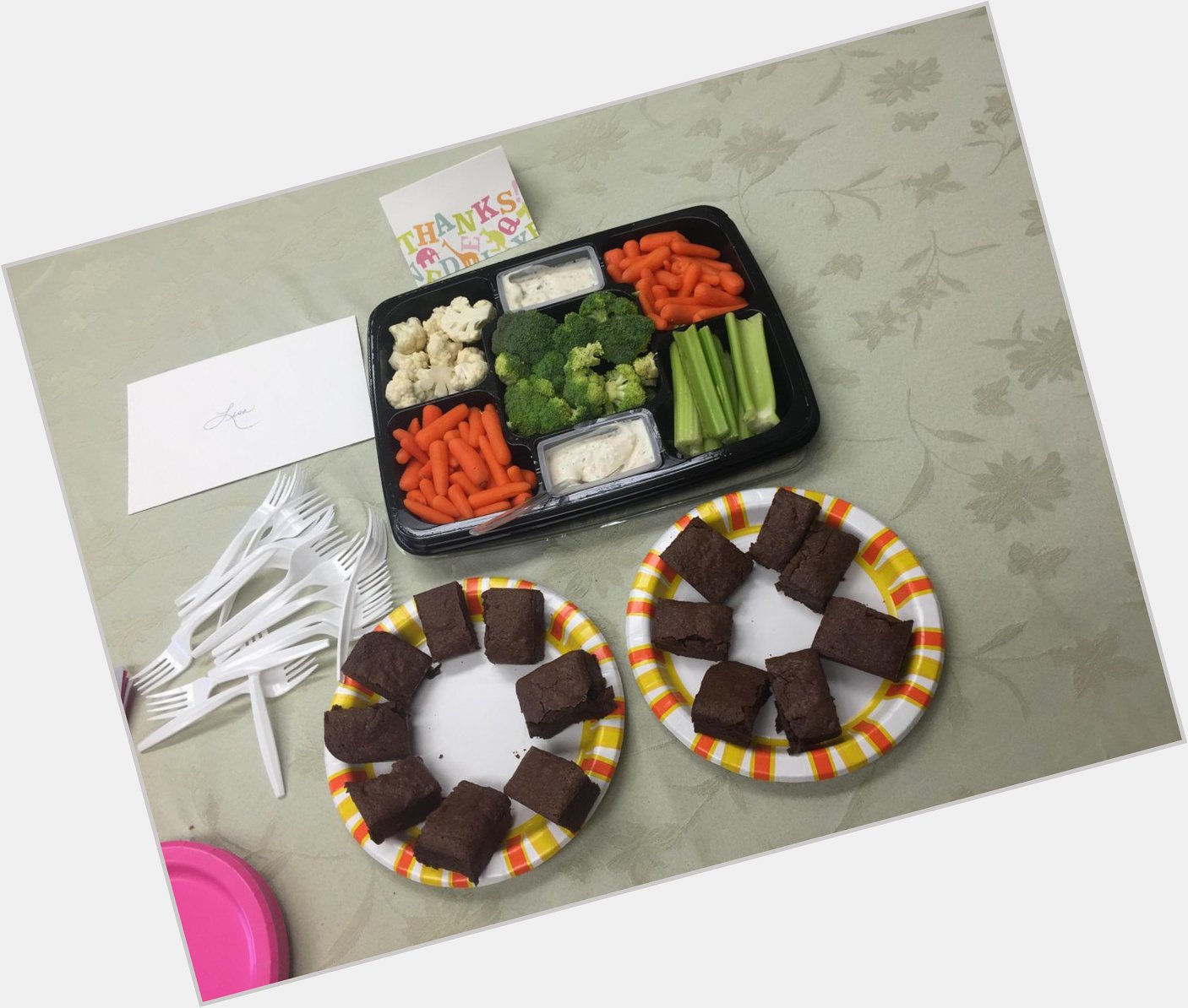 Today, we celebrate Lisa s birthday (Friday) with brownies and....Veggies. Yes, that is correct. Happy belated Lisa! 