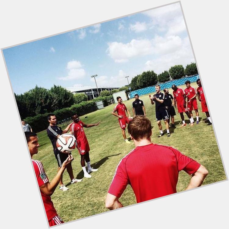  head coach Mike Petke and the rest of the team wishing Lloyd Sam a Happy Birthday before t... 