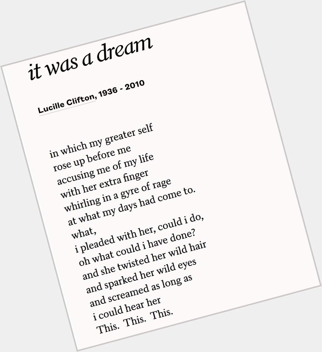 Happy birthday to Lucille Clifton, here\s one of my favorites 