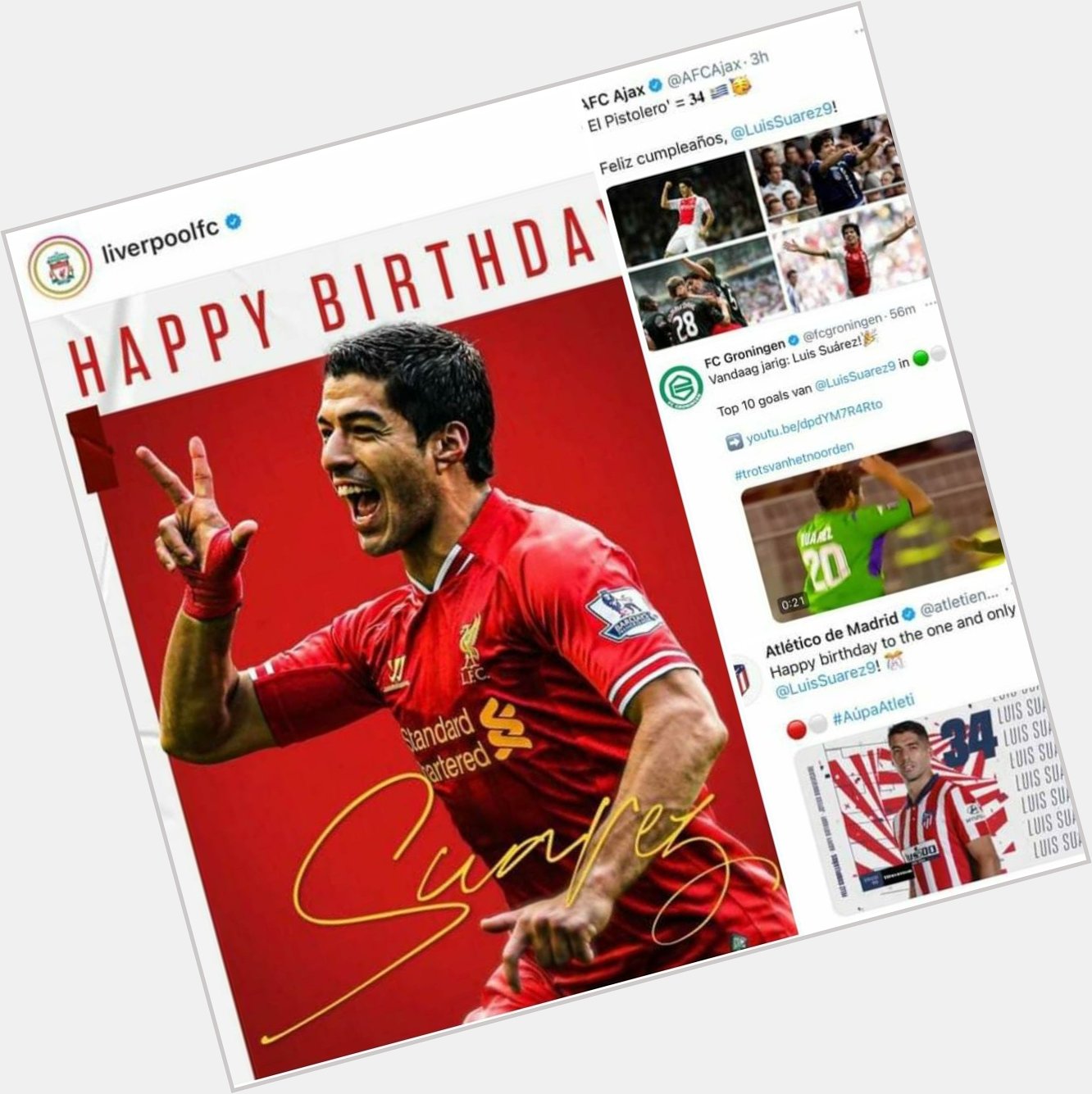 Every club that Luis Suarez has played for, wished him a happy birthday except fc Barcelona! 
