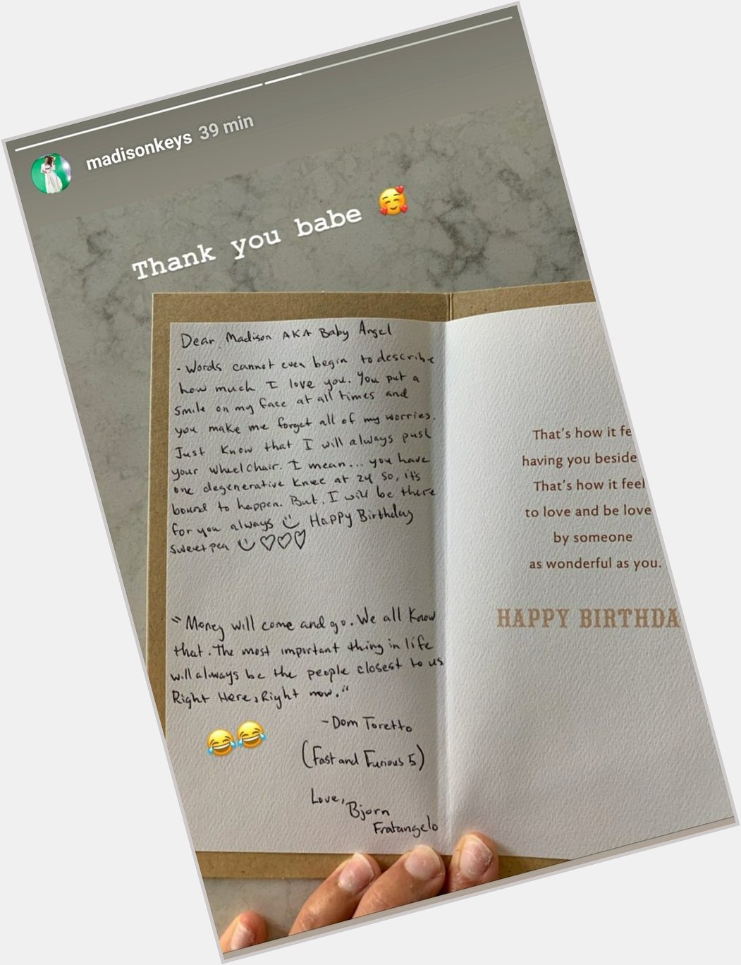 Such a cute birthday greeting from to Madison Keys. Happy birthday    