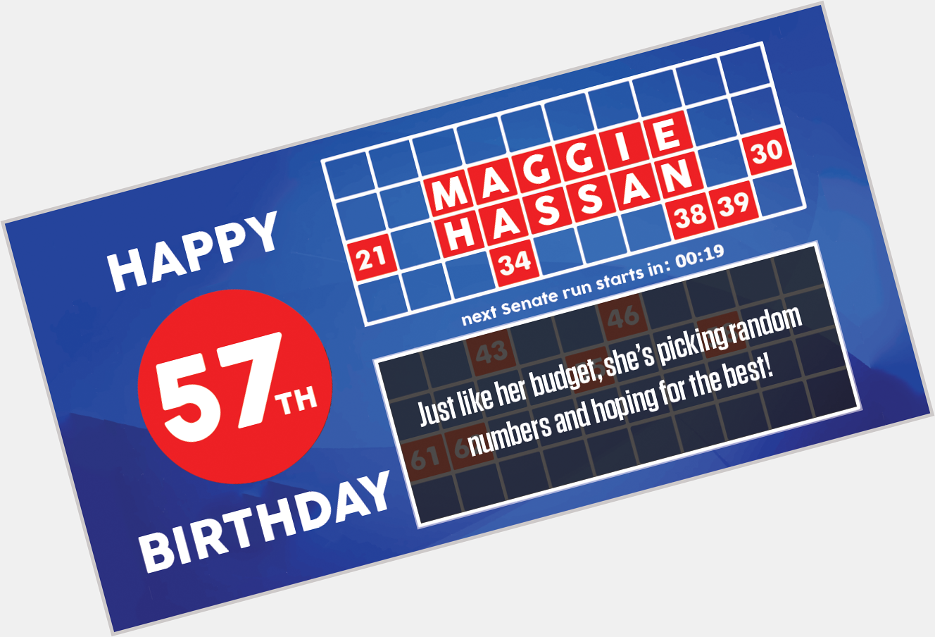 Happy Birthday to Gov. Maggie Hassan. Just like her budget, she\s picking random numbers and hoping for the best! 