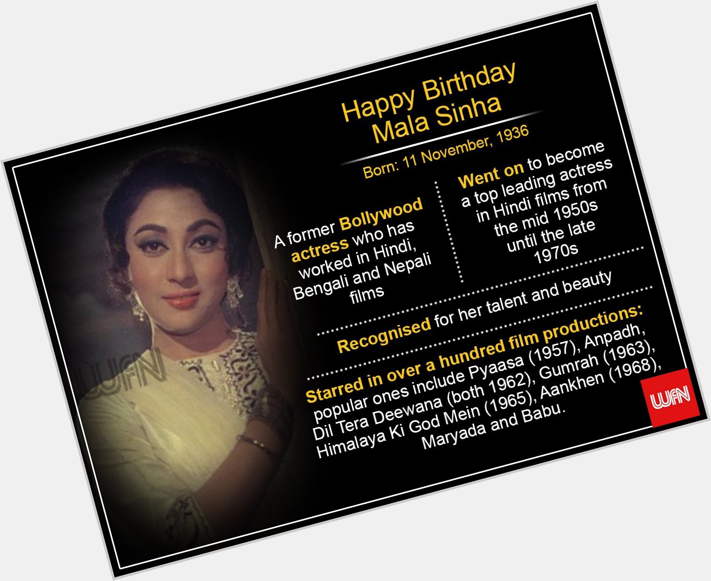 Wish you a very happy birthday Mala Sinha  