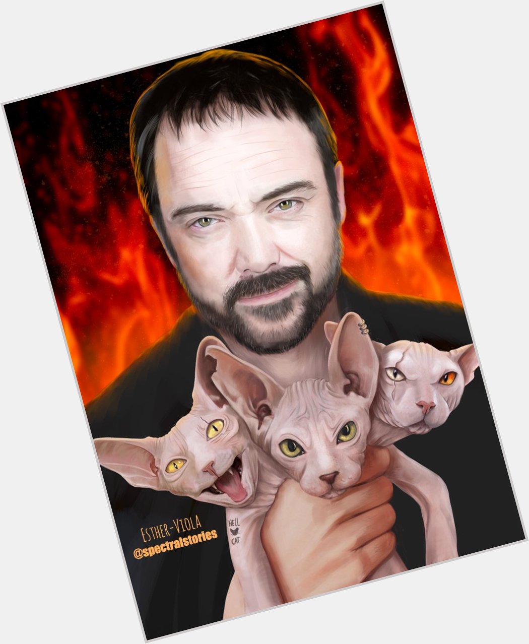 Finished portraid of with a 3 headed hellcat (also: a belated happy birthday to Mark!!). 