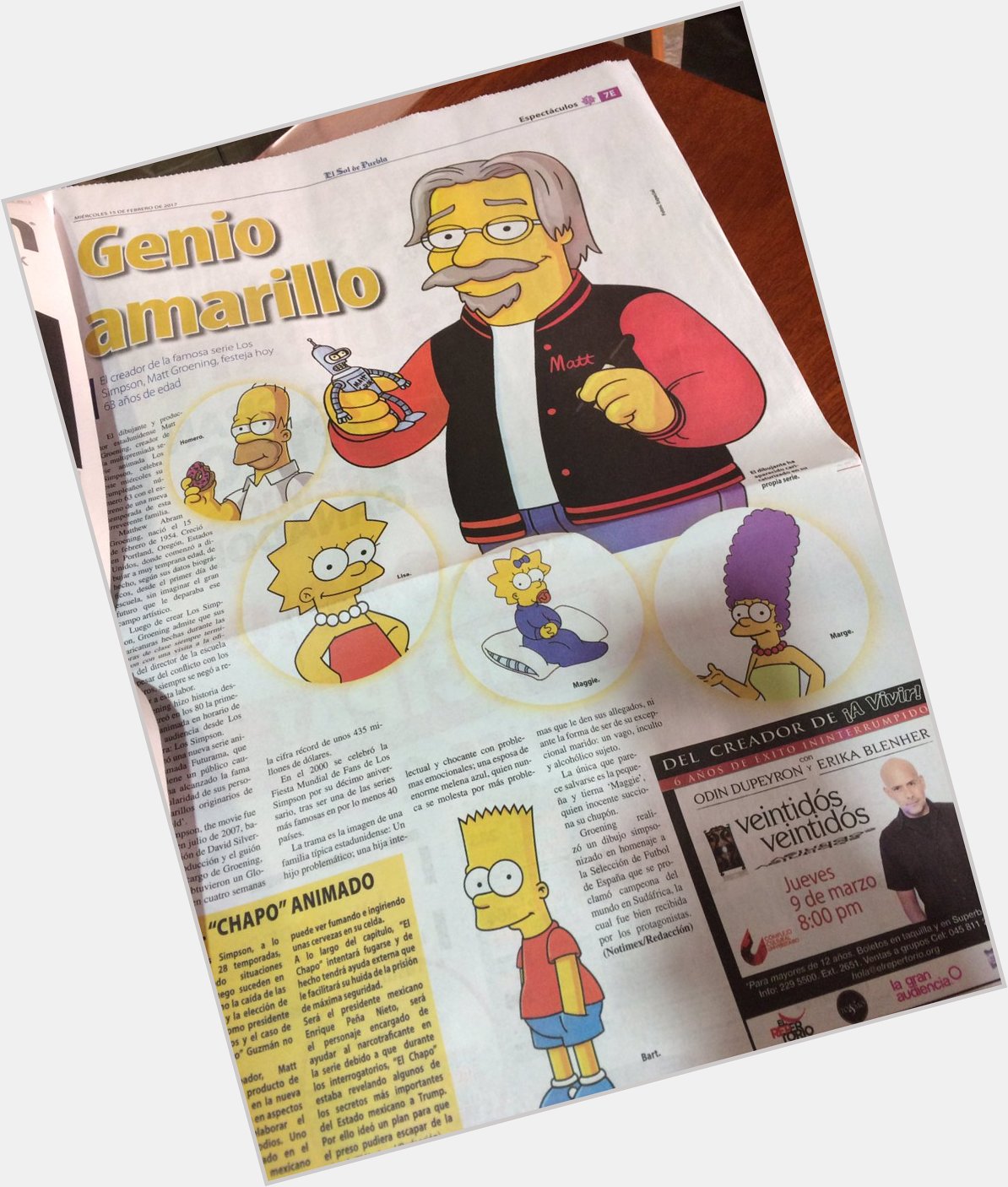 Happy Bday 4 the one & only Matt Groening. Thanks 4 Today printing on  