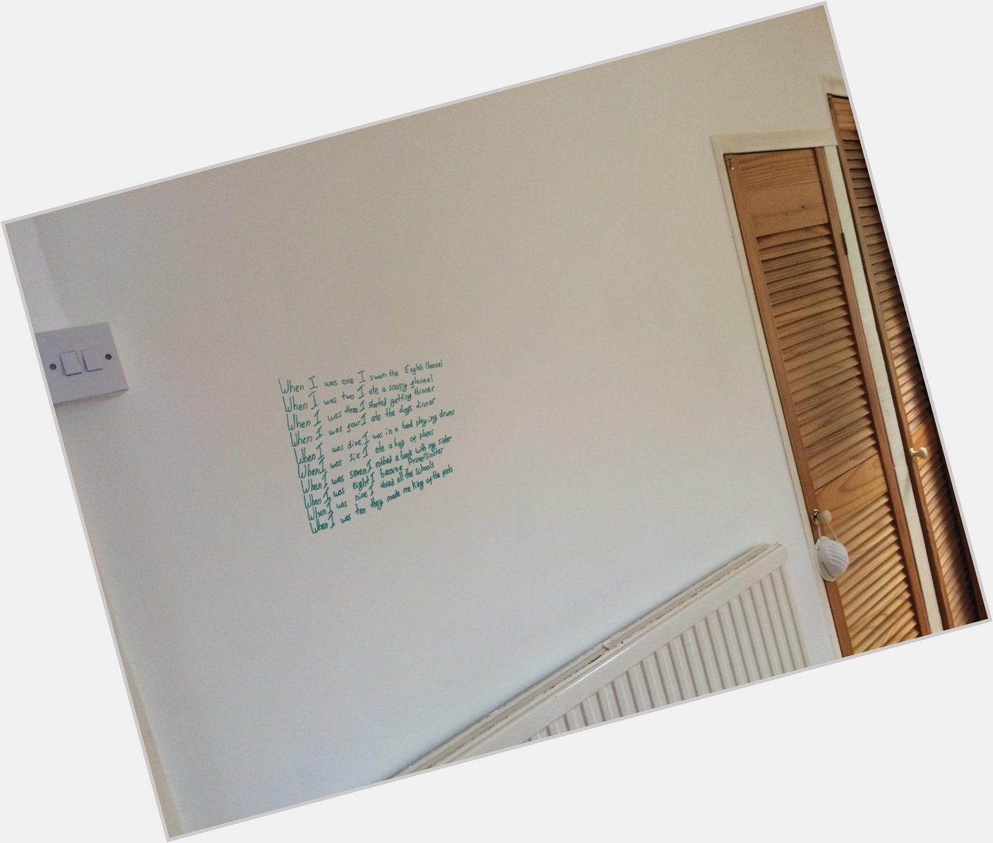 Happy birthday to In his honour the 8yo has written the Michael Rosen Rap on my newly painted wall. 