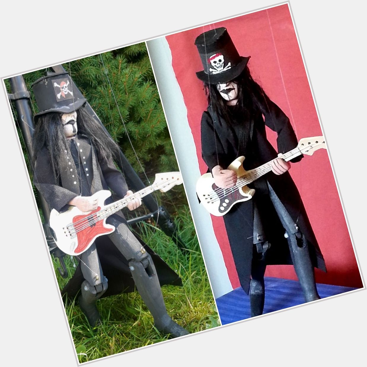 Happy Birthday to Mick Mars. These are two wooden marionette tributes I carved.  