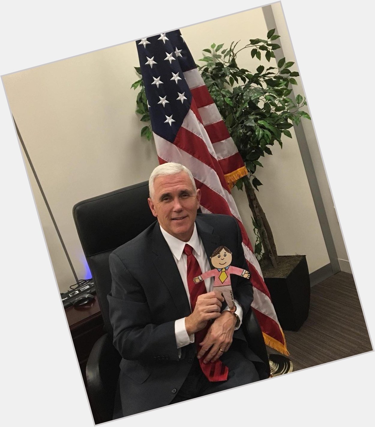 Happy birthday, Mike Pence! 
Here\s a photo of you at with my nephew\s Flat Stanley! 