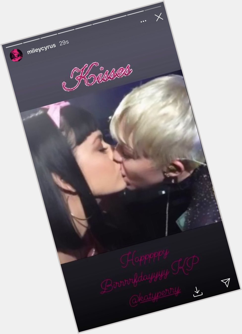 Miley Cyrus wishing Katy Perry a Happy Birthday on her Instagram story    