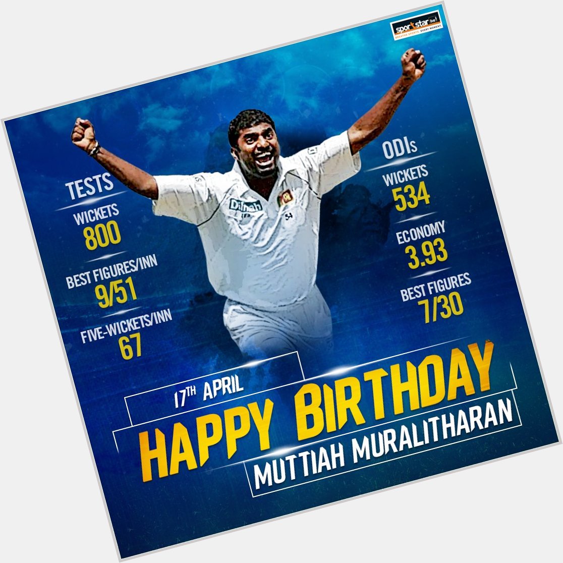 We wish a very happy birthday to legendary Sri Lankan spinner Muttiah Muralitharan. 
