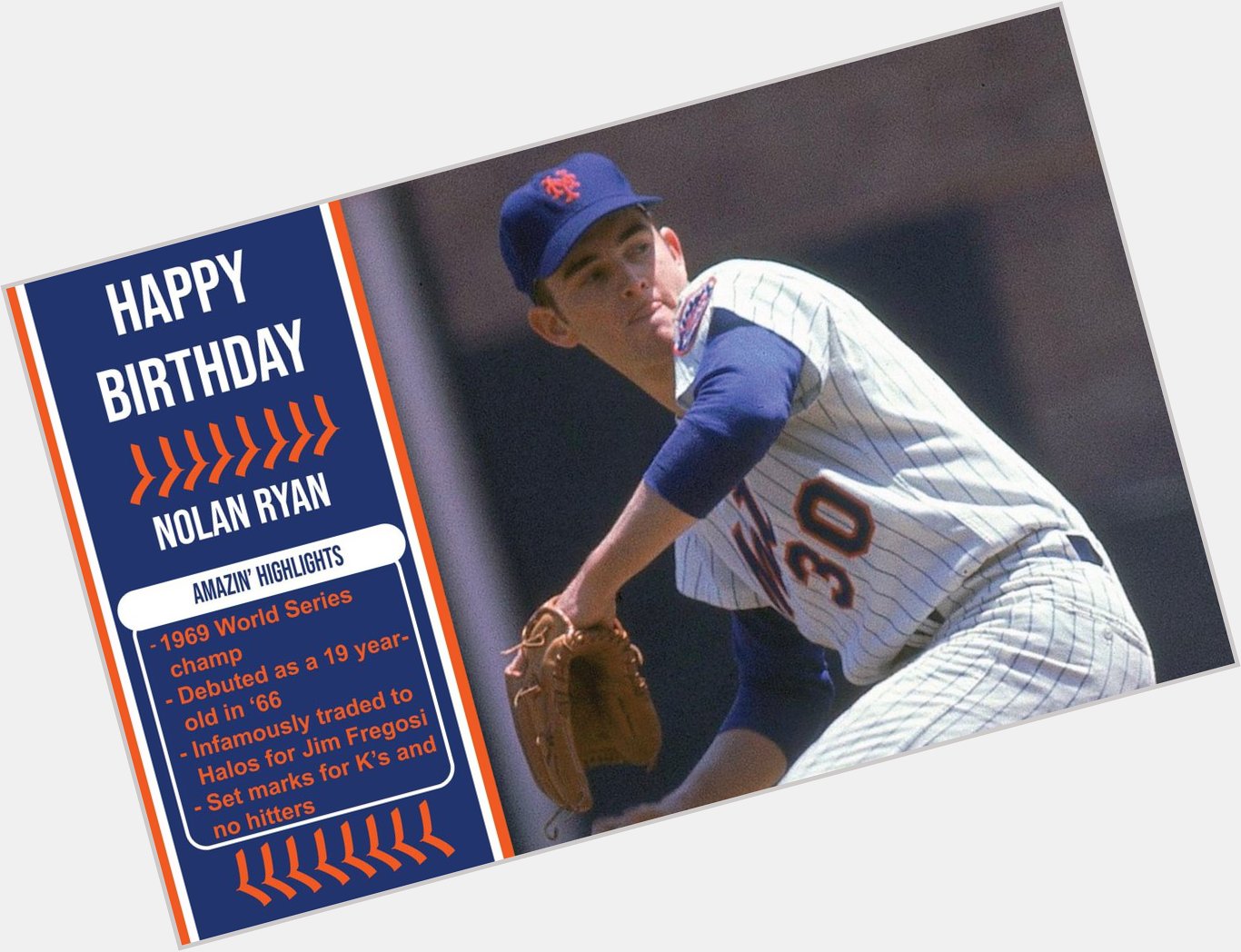 Happy 75th Birthday to 1969 World Series champ, and all-time great pitcher, Nolan Ryan! 