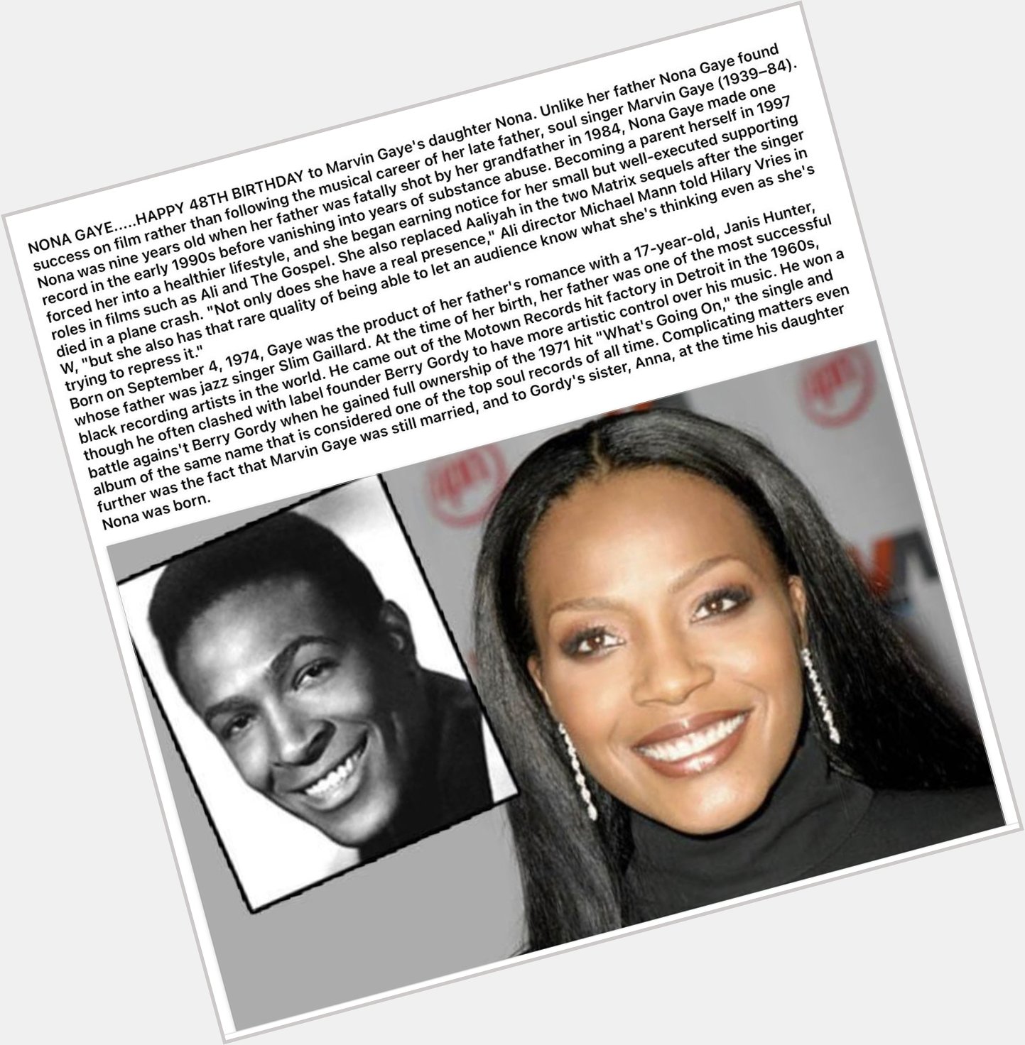 Nona Gaye Happy Birthday   Yes you do have your father s smile ! 