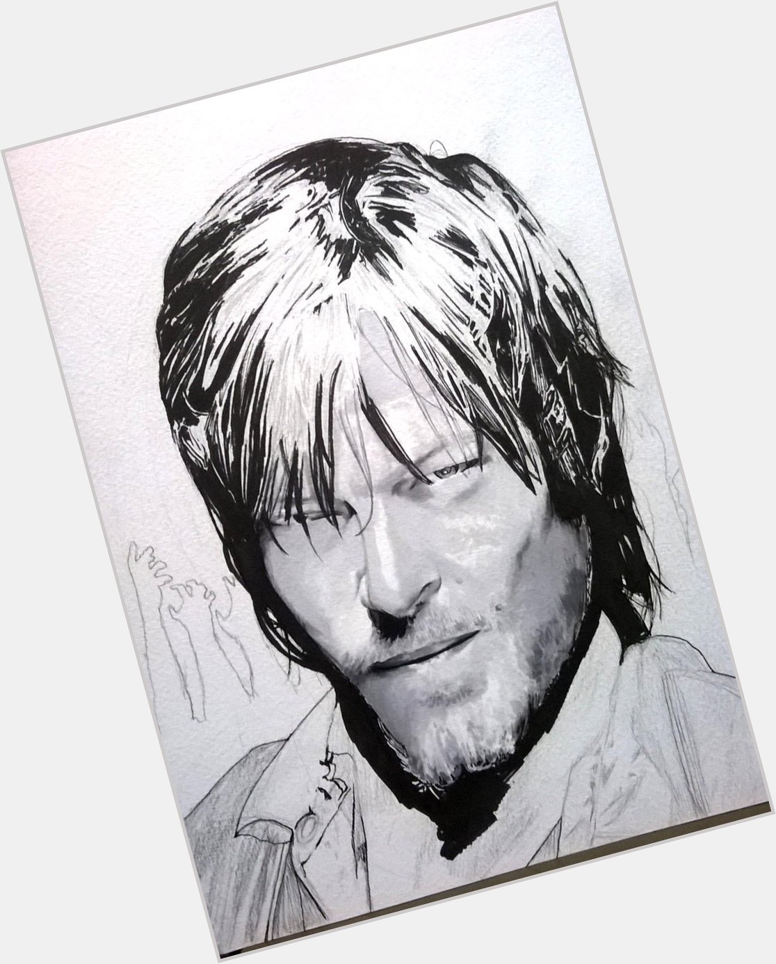 Happy Birthday to Norman Reedus,here\s my unfinished drawing of him playing Daryl.  