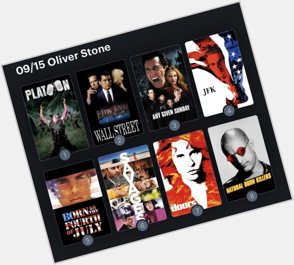 Hoy cumple años el director Oliver Stone (75). Happy Birthday ! Aquí mi ranking: 