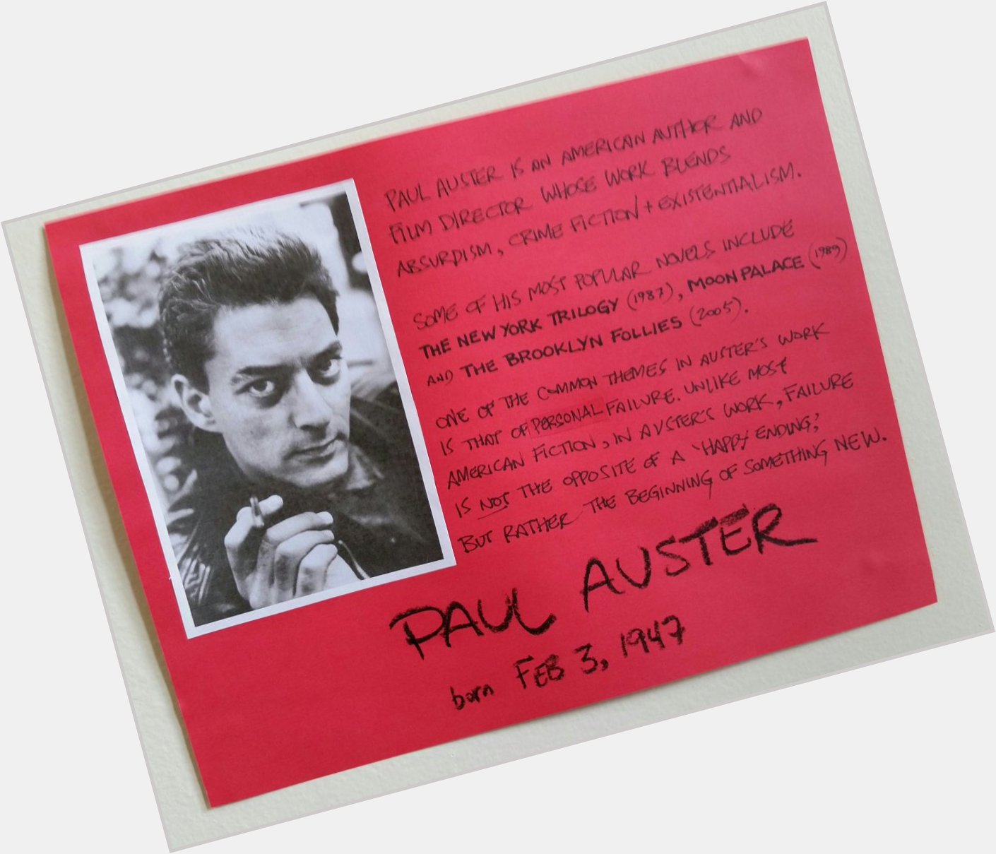 Because there\s nothing like a handmade birthday card: Happy 70th birthday, Paul Auster! 