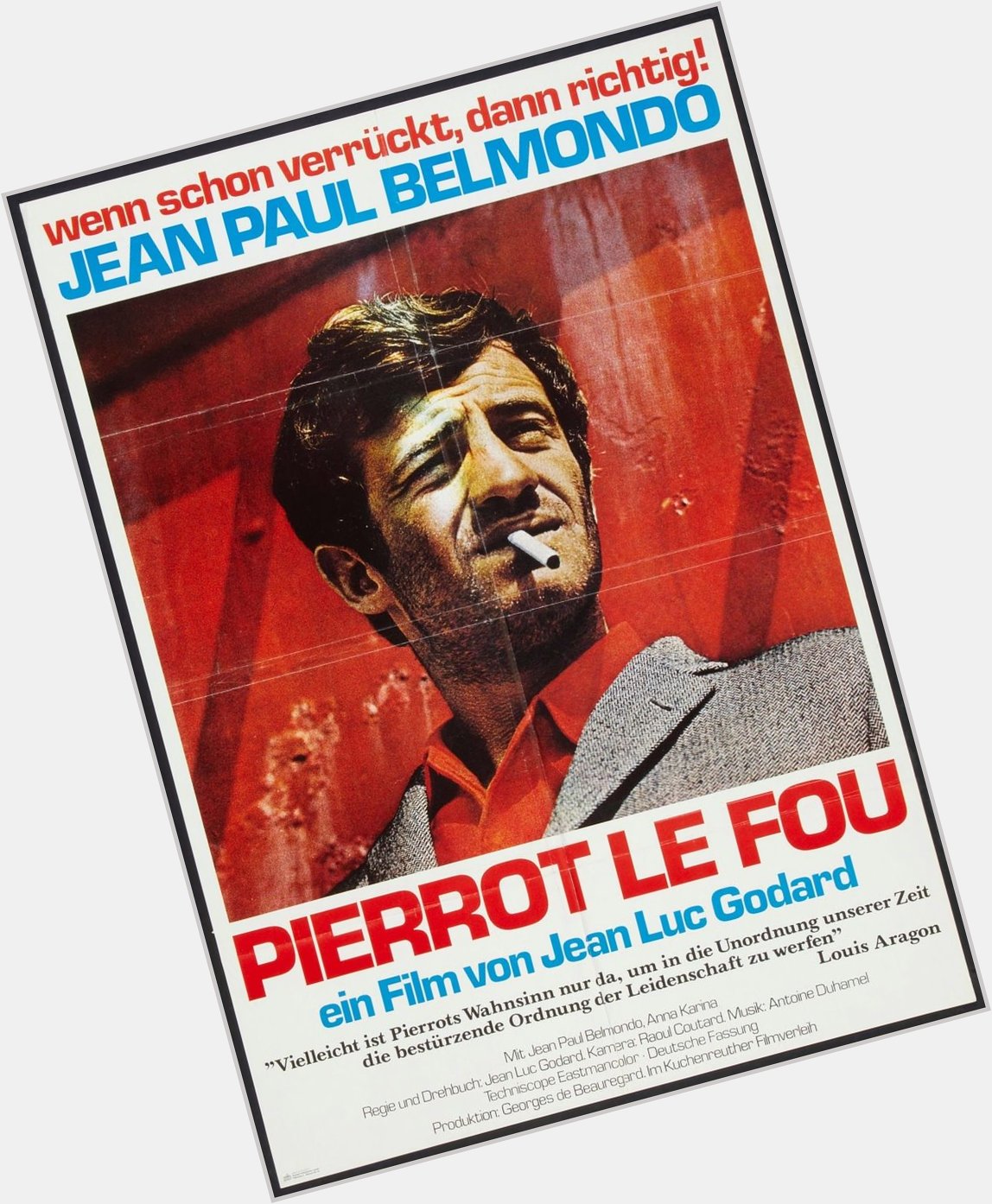 Happy birthday to Jean-Paul Belmondo - PIERROT LE FOU - 1965 - German release poster 