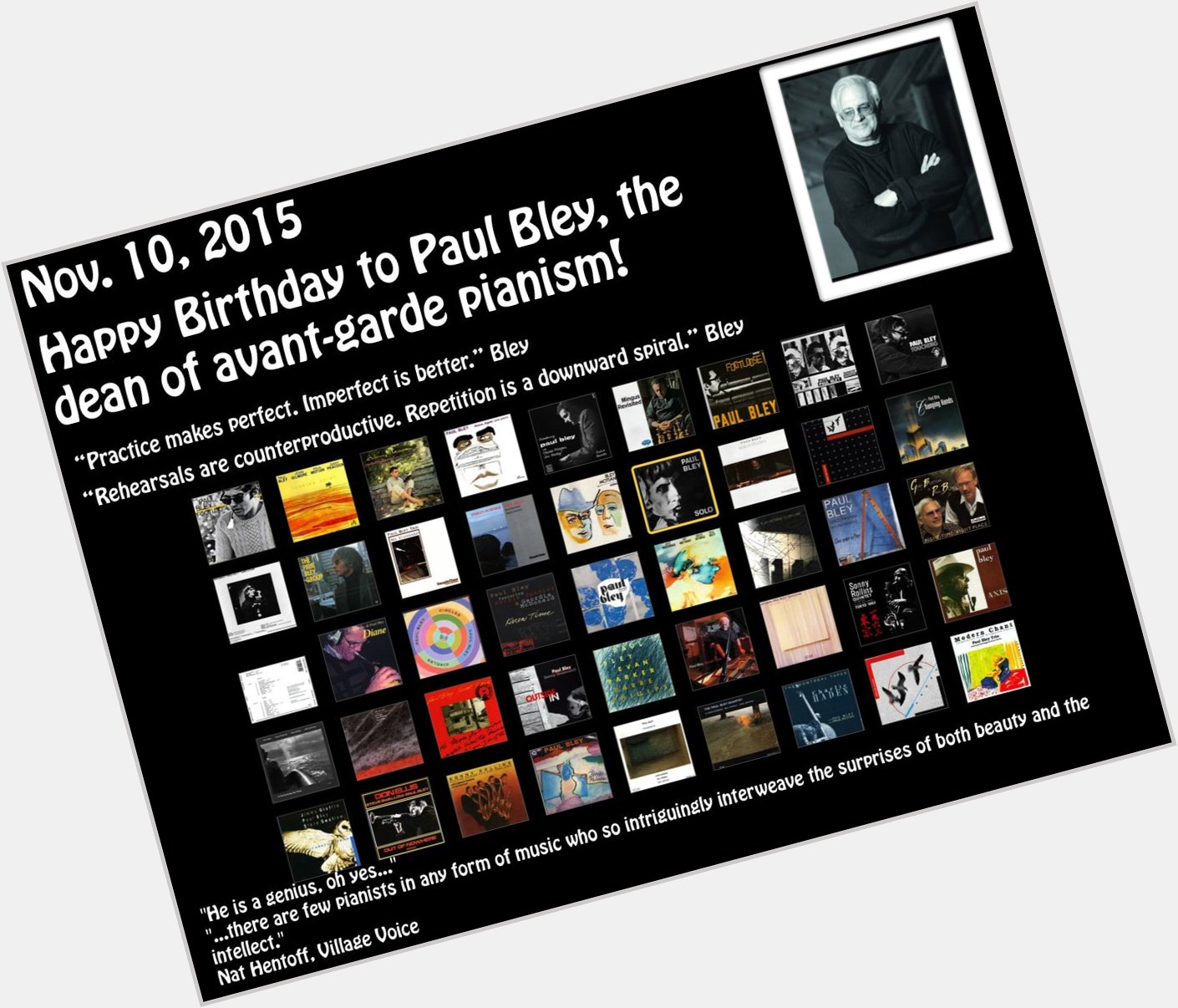 A very Happy Birthday to Paul Bley, legendary pianist and a personal hero of mine!
 