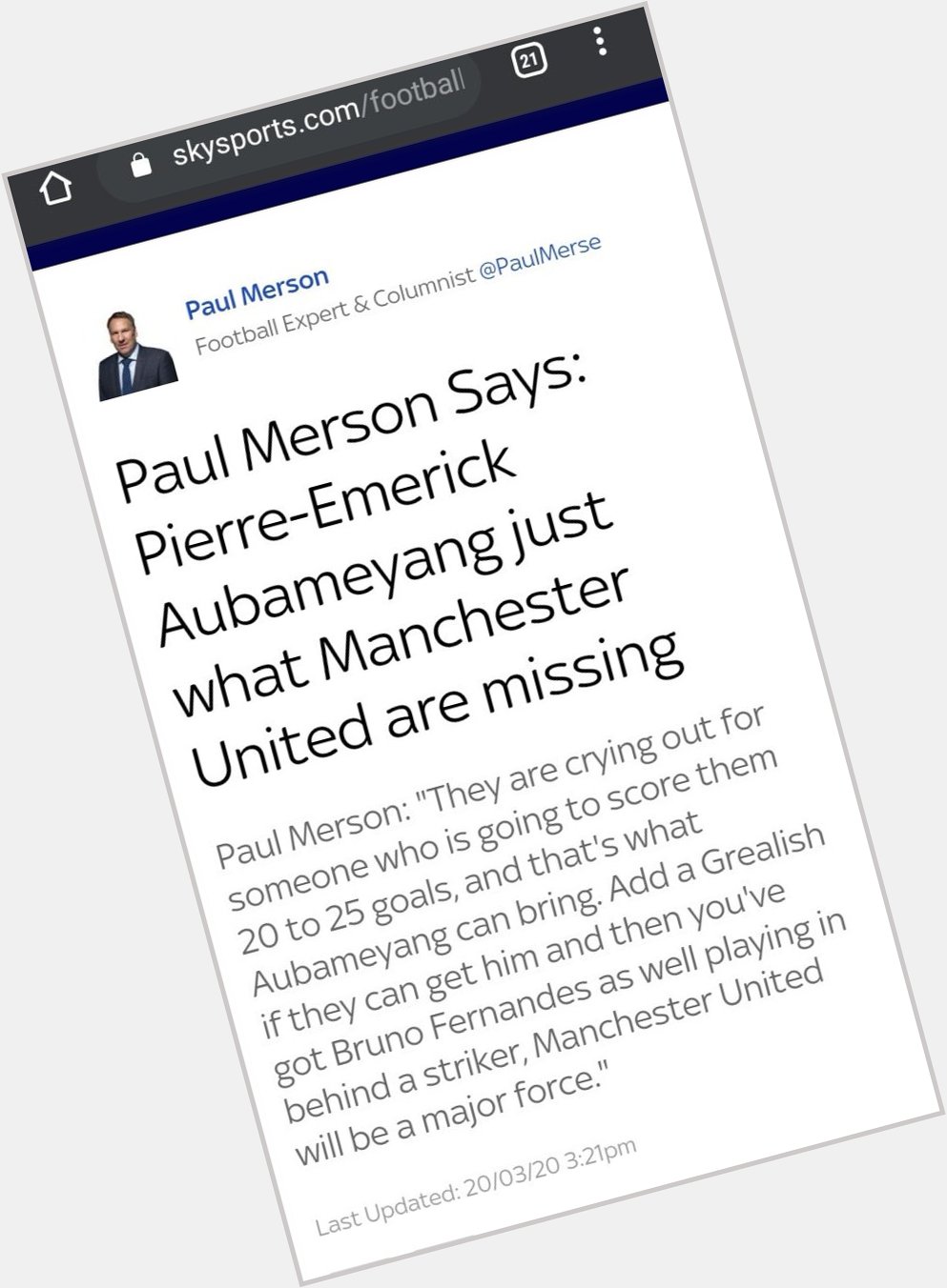 Paul Merson\s birthday today. wished him a happy birthday because...

Then Paul responds with this... 