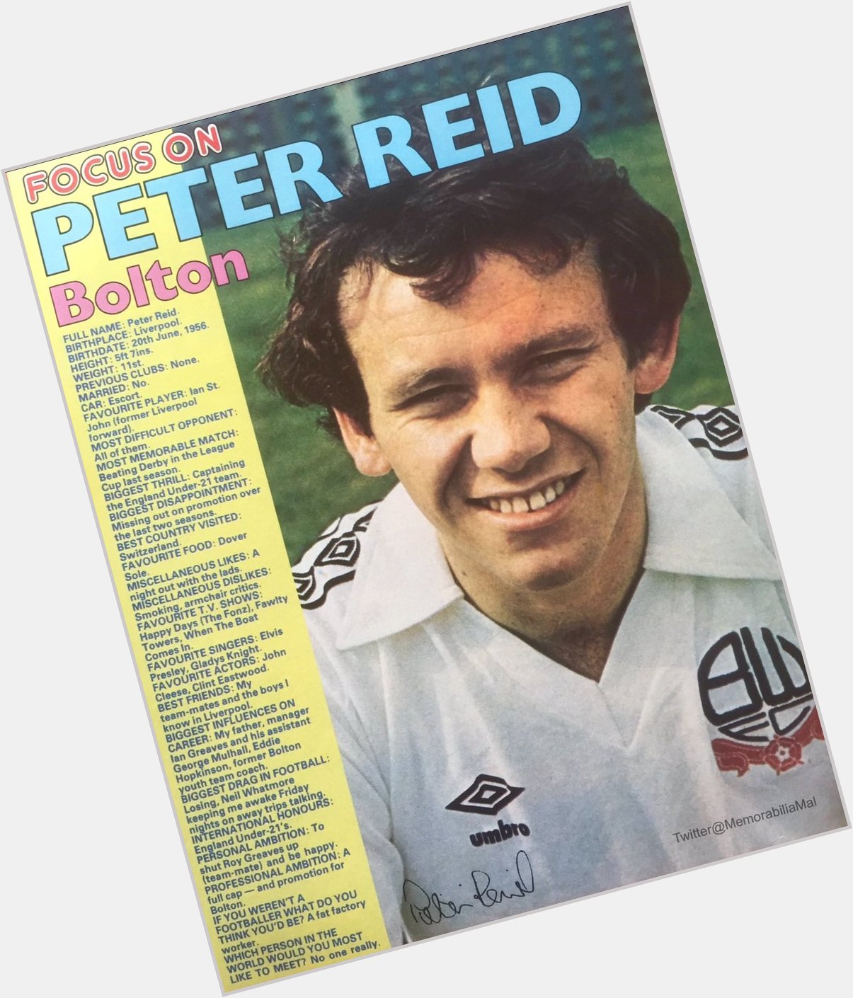 Peter Reid 1977/8
Happy birthday to Peter who was born OTD 20/6/56. 