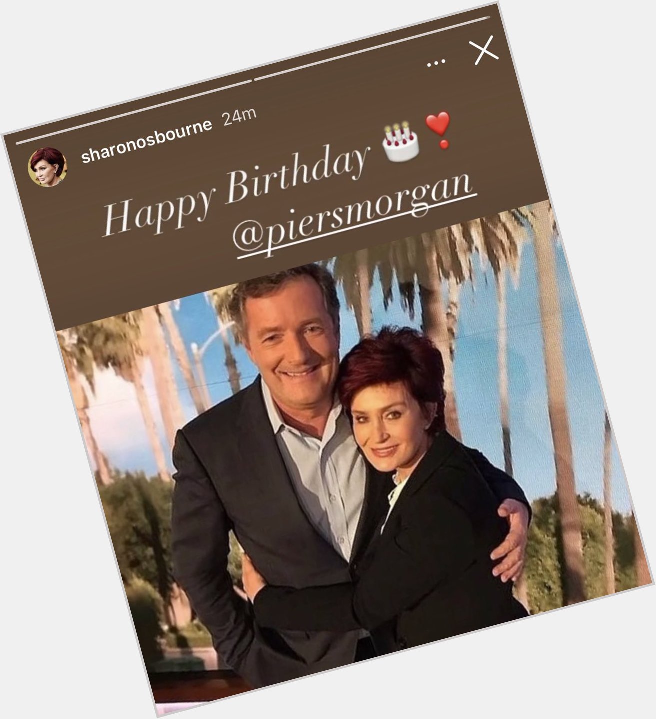 Sharon Osbourne wishes Piers Morgan a Happy Birthday on her Instagram. 