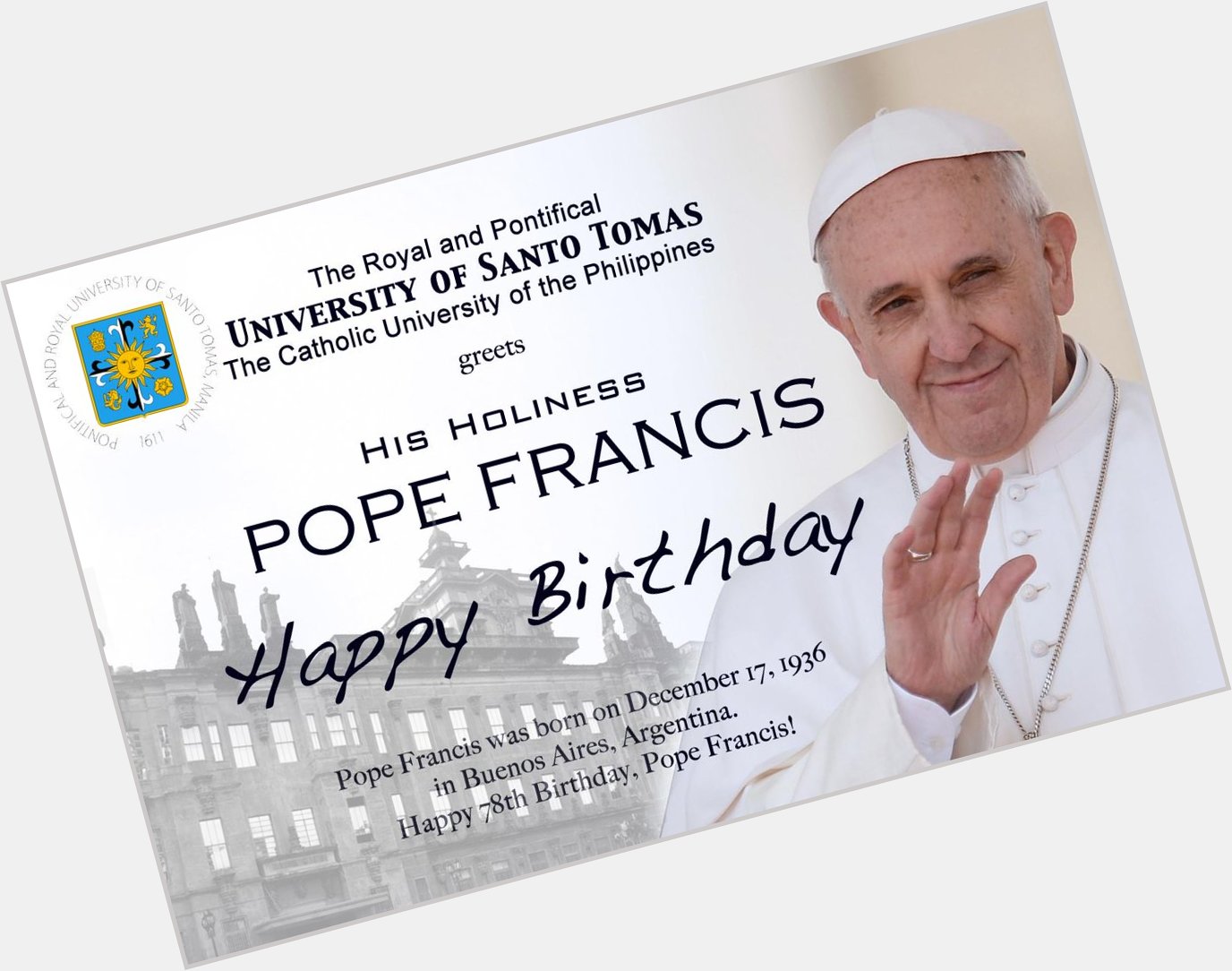 HAPPY 78th BIRTHDAY, POPE FRANCIS! 