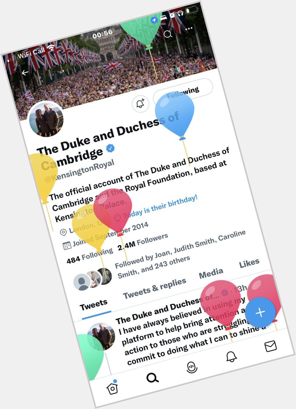 Happy 40th Birthday to HRH Prince William Duke of Cambridge. Go on the message page & you will get balloons  