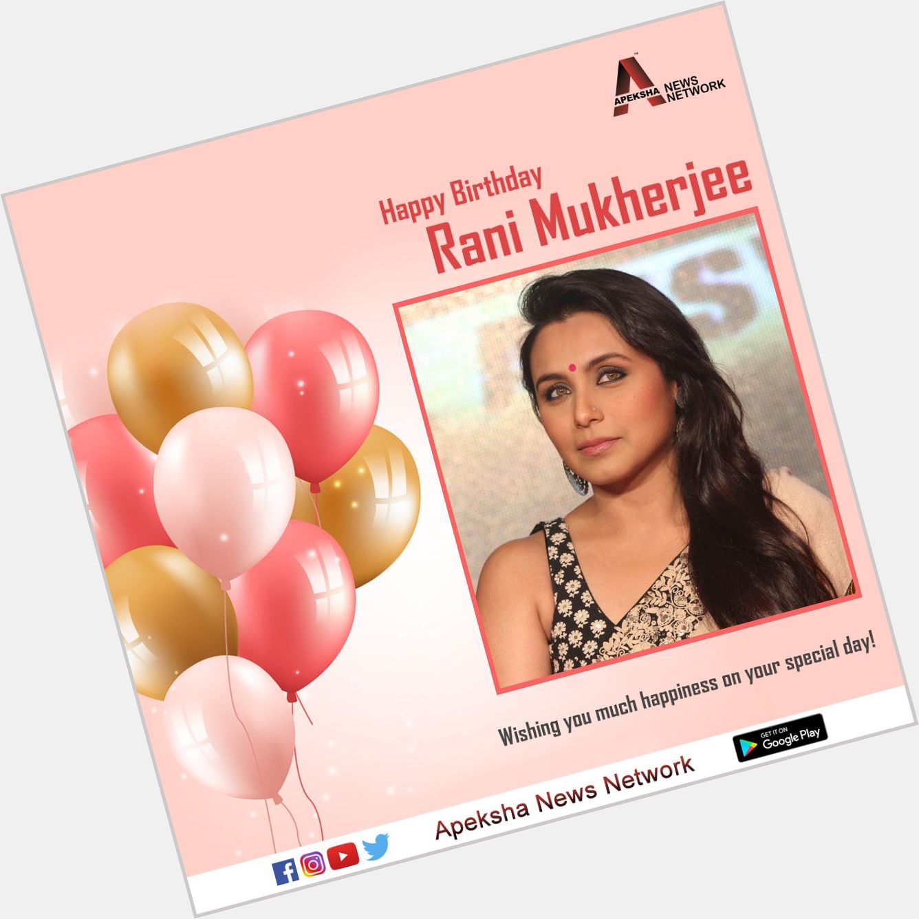 Here\s wishing the bollywood actress Rani Mukerji a very Happy Birthday.  