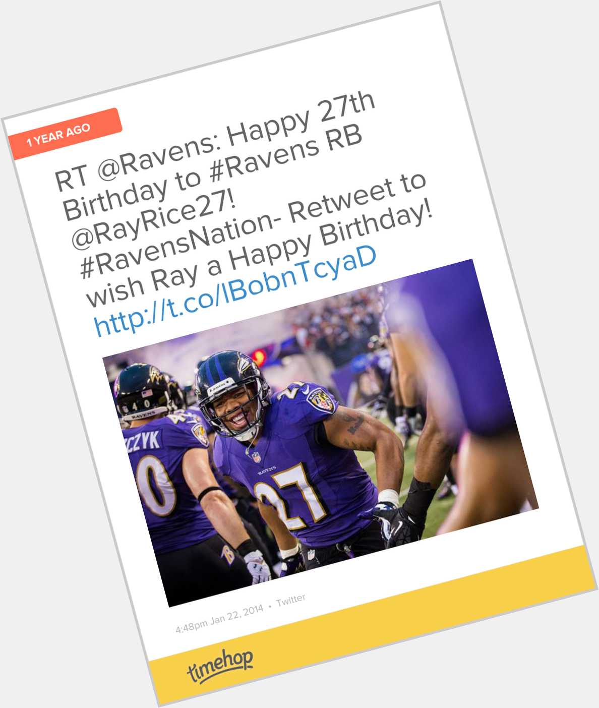 One year ago was Ray Rice 27th birthday !!HAPPY BIRTHDAY TO YOU! !   