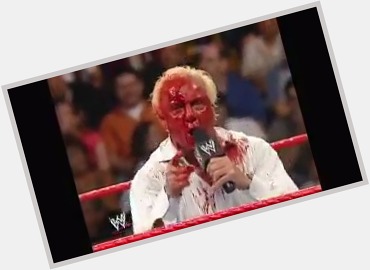 Happy birthday to Ric Flair! Here he is bleeding after punching his own stitches in a promo.  