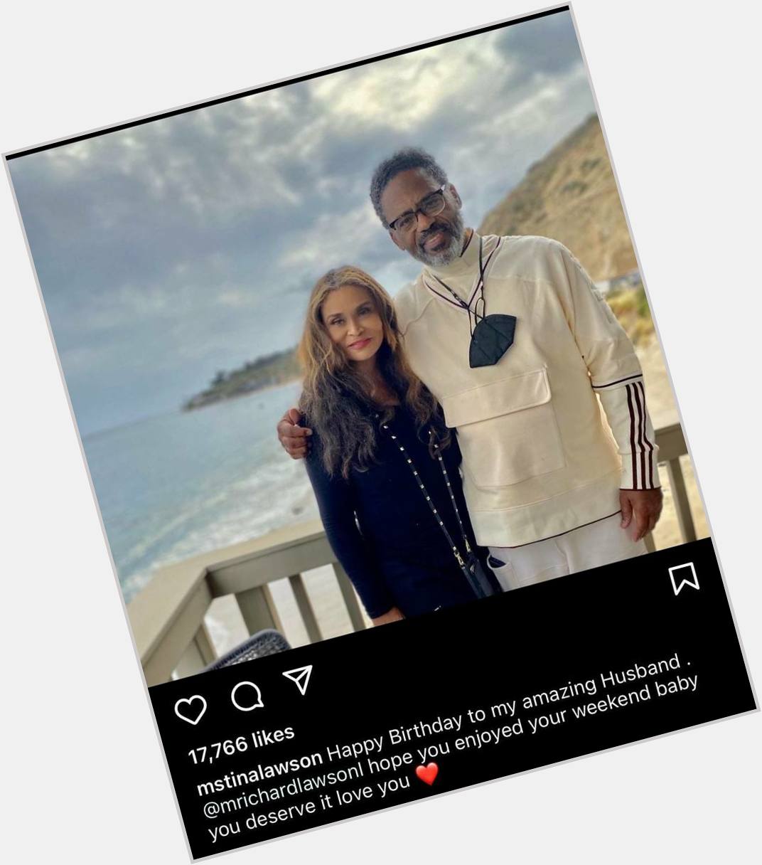 Tina Lawson posts a Happy Birthday message to her husband Richard Lawson. Loves it! 