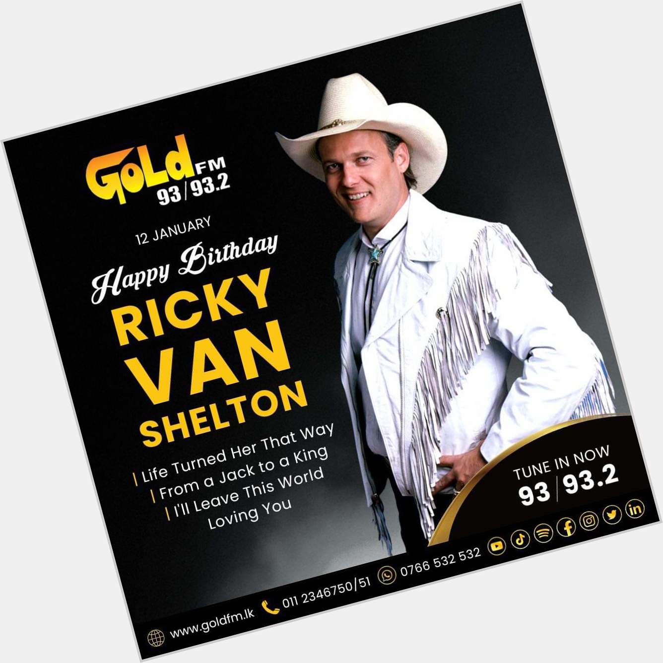 HAPPY BIRTHDAY TO RICKY VAN SHELTON Tune in now 93 or 93.2 Islandwide     
