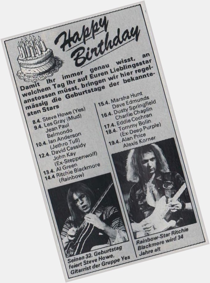 April 5, 1979

Pop magazine wishes the musicians of April a happy birthday, including Ritchie Blackmore. 