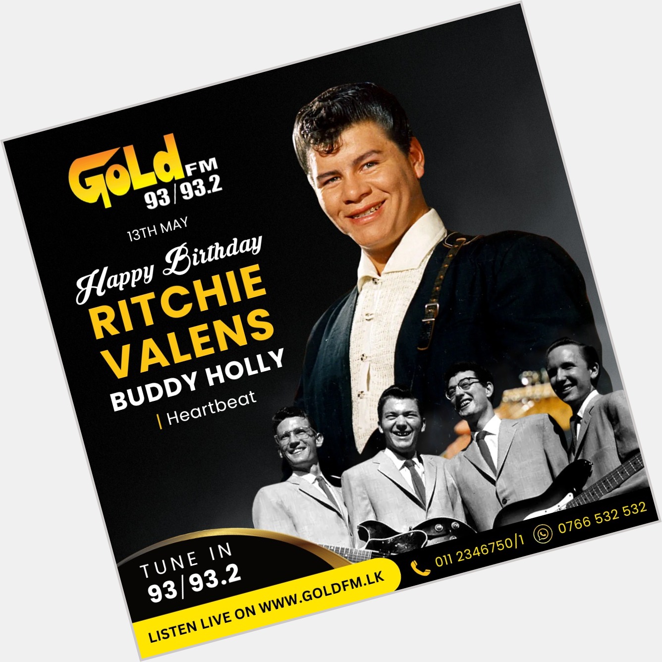 HAPPY BIRTHDAY TO RITCHIE VALENS TUNE IN NOW 93 / 93.2 Island wide     