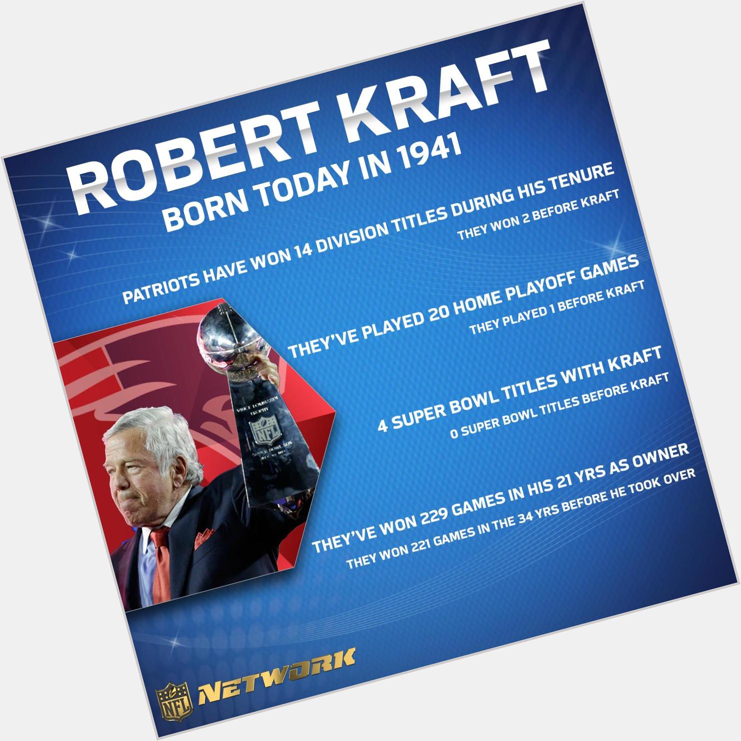 Happy birthday Robert Kraft!
 
Since buying the in 1994, their .682 win percentage is the best in the NFL. 
