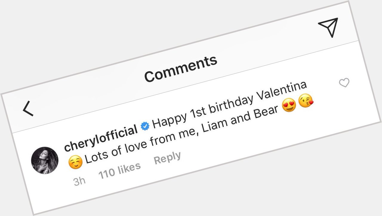 March 10, 2018
Cheryl saying happy birthday from her, Liam and Bear to Rochelle Humes\ baby on Instagram 