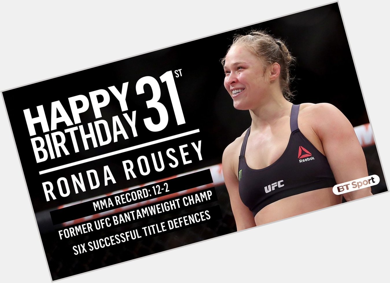 Happy birthday to the former UFC Women\s Bantamweight Champion, Ronda Rousey Sum up her legacy in one word... 