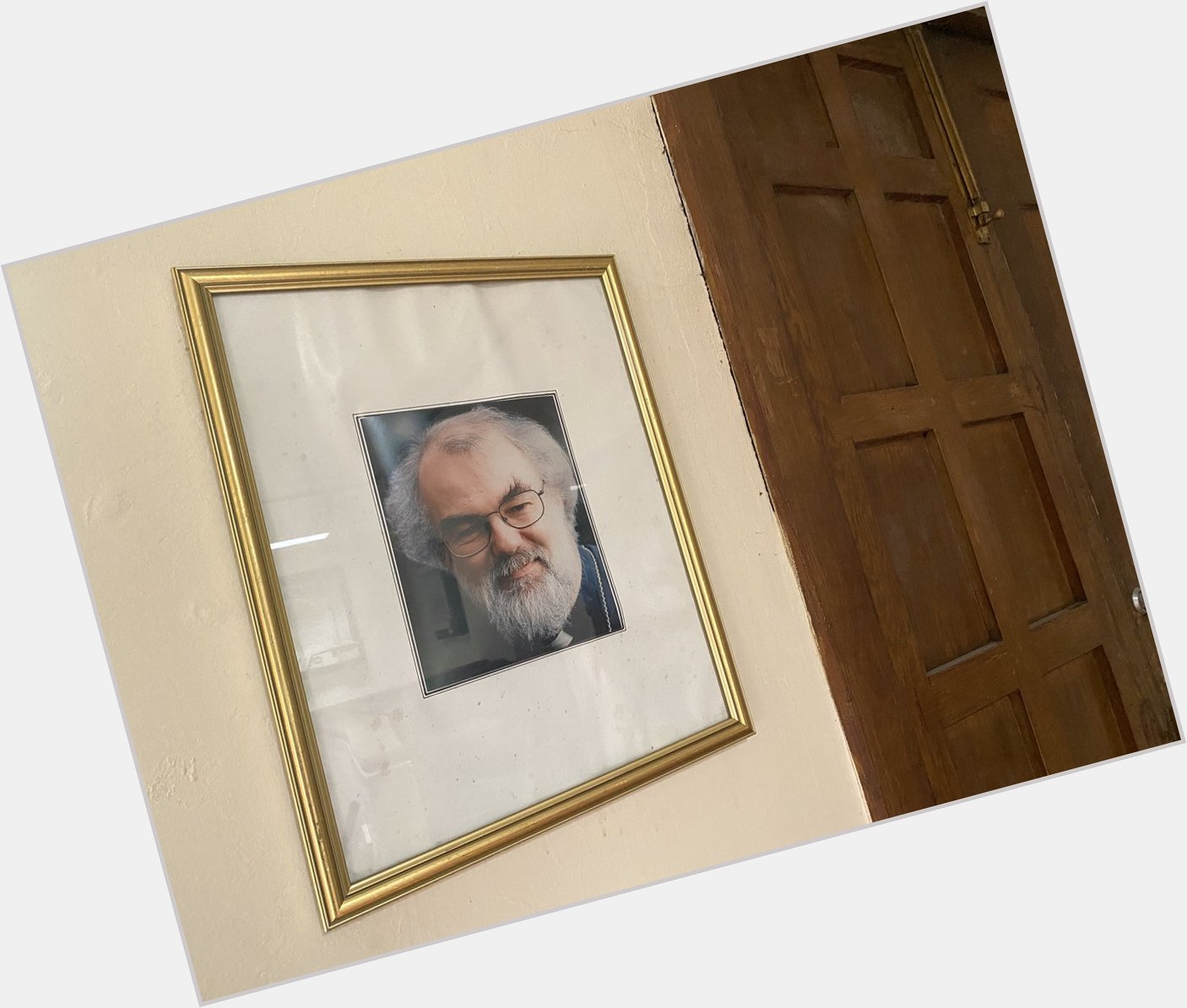Happy birthday to former bishop of Monmouth, Rowan Williams. Photo in an entrance area 