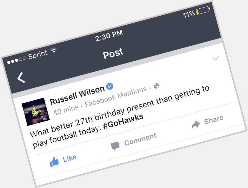 Shoutout to my FB buddy  Russell Wilson QB for Seattle Seahawks - Happy Birthday! Wish...  