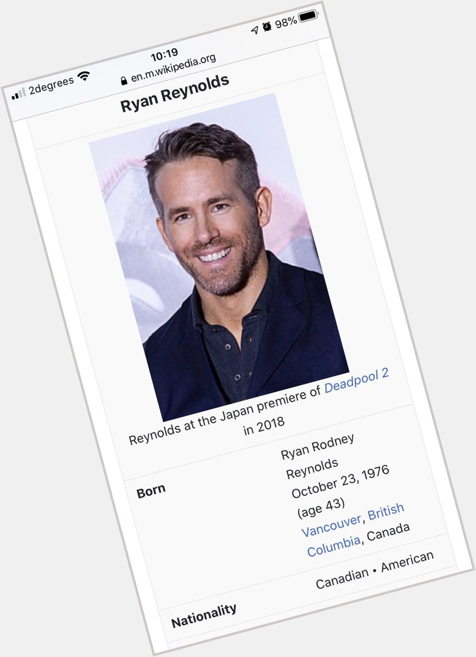 Happy birthday from Ryan Reynolds 