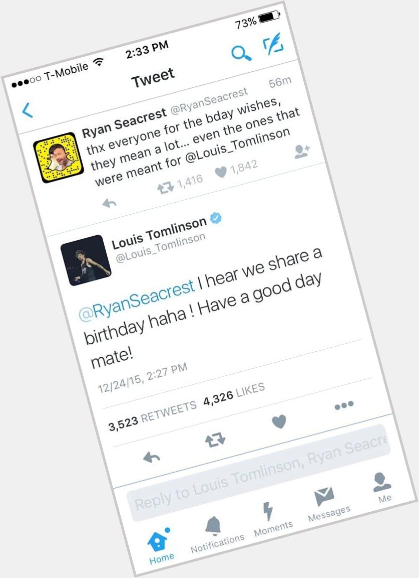 Louis replied to Ryan Seacrest greeting him a happy birthday!  